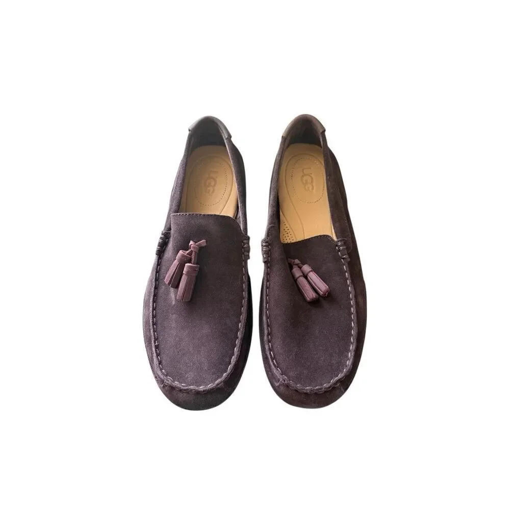 UGG men’s Chocolate Brown Leather Suede Slip-On Tassel Loafers Shoes Size 11